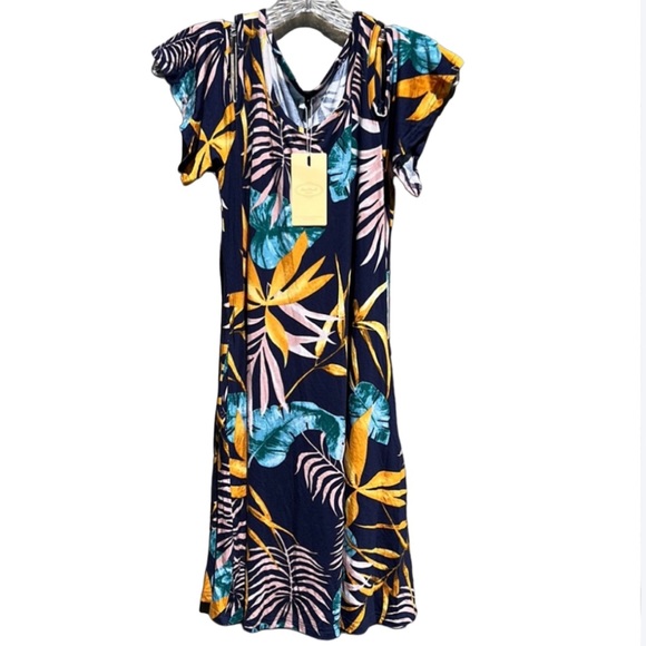 NWT Hao MeiLi Collection Cold Shoulder Hawaiian Tropical Dress w/Pockets - Picture 1 of 16